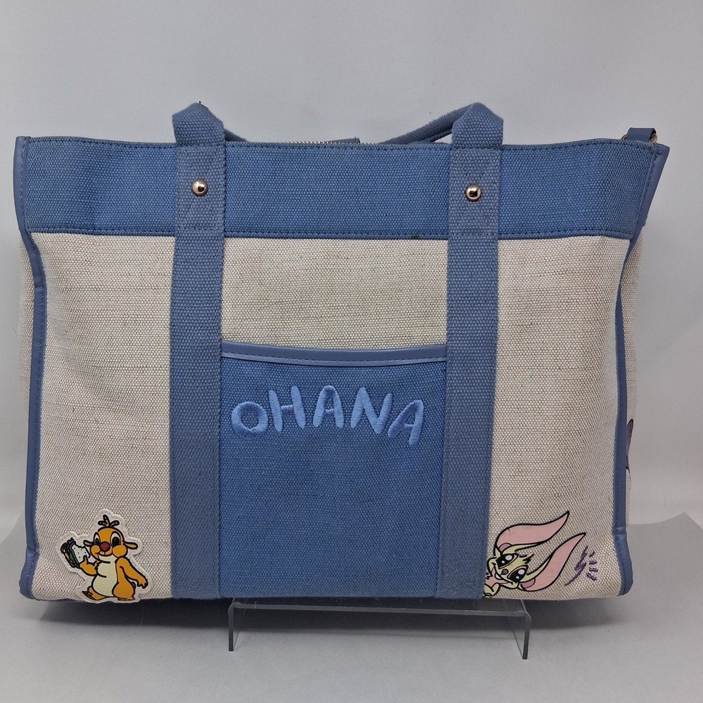 Disney Our Universe Lilo & Stitch Ohana Canvas Tote Bag Blue Laptop Sleeve 626